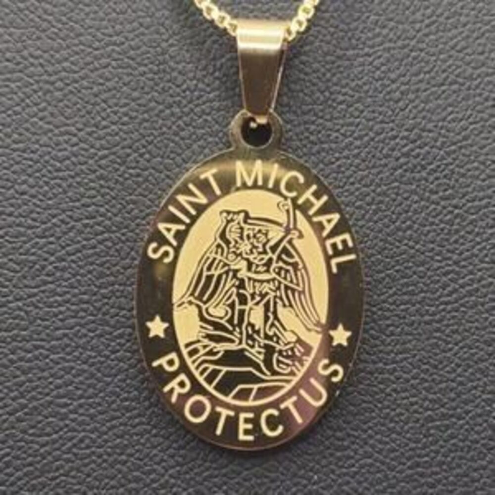 18k Gold Plated Necklace w/ St Archangel Michael Pendant Valentines Gift New